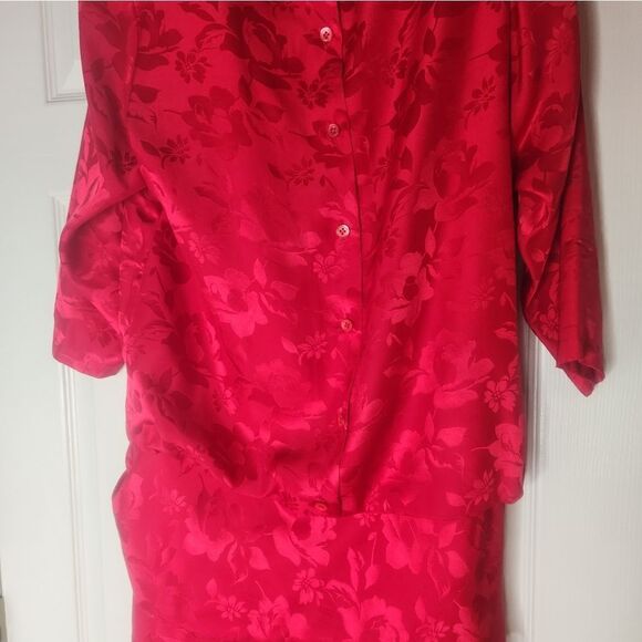 Vintage Silk Studio 10Red 100% SILK  3/4 SleeveTie Hips Buttons Back WomenDress - Picture 3 of 9